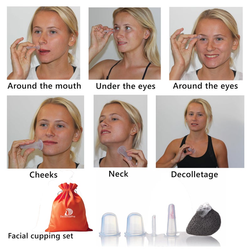 DoSensePro Facial Cupping Set â€“ 4 Silicone Cups for Face, Neck & Body + Konjac Sponge & Guide â€“ Lymphatic Drainage, Anti-Aging, Puffiness Reduction, TMJ Relief & Cellulite Massage â€“ Medical-Grade Silicone - Image 3